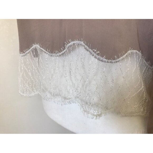 WILFRED Desaix Long Sleeve 100% Silk Top Blouse Size Small Taupe Cream Lace Trim - Picture 6 of 8